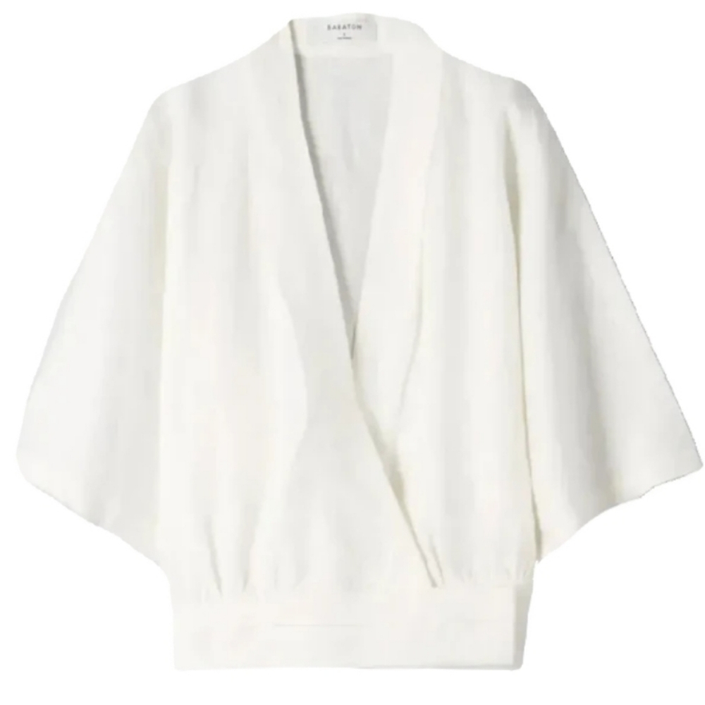 Babaton White Short Sleeve V-Neck Top